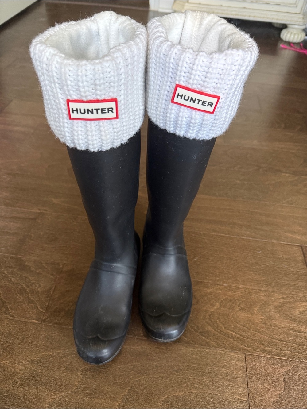 Hunter Black Rain Boots with White Boot Socks